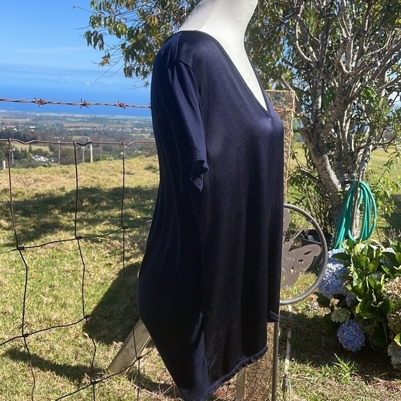 Xcvi Blue Satin Vneck Short Sleeve Tee M - Picture 4 of 10